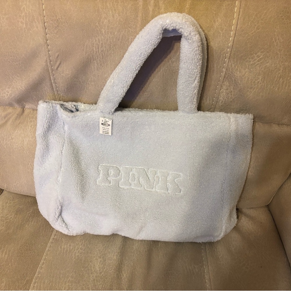 PINK Victoria's Secret Soft Plush Tote - Light Blue